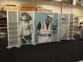 Custom Visionary Designs Inline Display with Shelves, Fabric Graphics, and Clothing Rod -- Image 1
