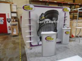 Custom eSmart with Product Shelves, Locking Storage Counters, and Large Tension Fabric Graphic. Shown with ECO-20C Podium