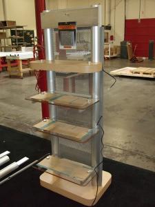 MOD-1253 Tower with Plex Shelves, Perforated Metal Inserts, and Metal Brochure Holders -- Front