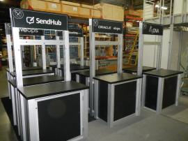 RENTAL:  RE-1233 Double-Sided Rectangular Counter Kiosks with Locking Doors and Interior Shelves -- Image 1