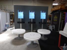 RENTAL: (3) RE-702 Charging Stations with White Laminate Finish, and (3) RE-707 Charging Stations with Black Laminated Counter Tops, and Double-Sided Backlit Silicone Edge Fabric Graphics -- Image 1
