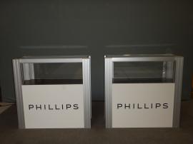 RENTAL: (2) RE-502 Small Display Cases with Lighting and Sintra Infill Graphics