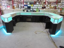 Custom Display Cases with RGB Programmable LED Lights, Locking Storage, Modular Construction, and Integrated Wiring