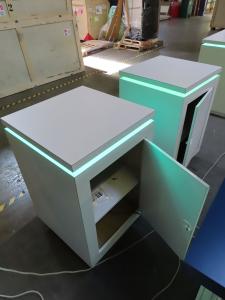 (2) MOD-1593 and (1) MOD-1596 Custom Counters with Locking Storage and Graphics -- View 3