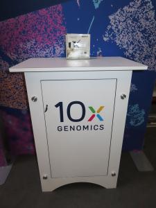 SYK-2038 Symphony Portable Display with SEG Fabric Graphics, (2) Monitor Mounts, (2) SYM-406B Portable Backwall Counters with Graphics, (1) SYM-406 Portable Counter with Locking Storage, and (2) LED Stem Lights -- View 2