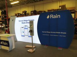 VK-6002 Modular Hybrid Exhibit with Fabric Graphics, Backlighting, MOD-1550 Reception Counter with Locking Storage, MOD-1369 iPad Stand with Graphics, and Monitor Mount -- View 3