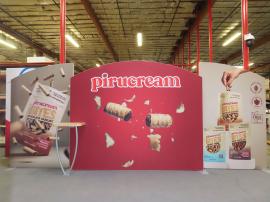 SYK-2006 Symphony Portable Display with SEG Fabric Graphics, Backwall Workstation with Wireless Charging Pads, and LED Stem Lights