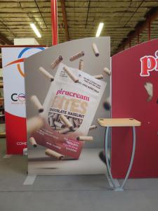 SYK-2006 Symphony Portable Display with SEG Fabric Graphics, Backwall Workstation with Wireless Charging Pads, and LED Stem Lights -- View 2