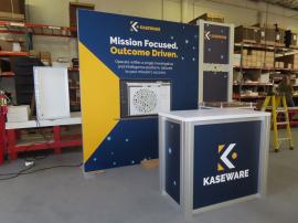 Custom Hybrid Inline Exhibit with SuperNova LED Lightbox, Backwall Counter with Locking Storage, Monitor Mount, Tension Fabric Graphics, and MOD-1278 Counter with Locking Storage