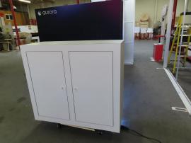 Modified ECO-1066 ecoSmart Exhibit with Fabric Graphics, (2) Shelves, Monitor Mount, LED Stem Light, and MOD-1563 Counter with LED Accent Lights and Locking Storage -- View 2