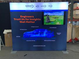 RENTAL: RE-1079 110" W x 96" H Single-Sided Lightbox with Fabric Blocker Panel, Baseplates, Large Monitor Mount, 50” Monitor, and SEG Backlit Fabric Graphic