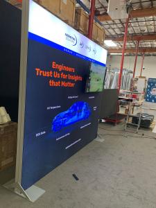 RENTAL: RE-1079 110" W x 96" H Single-Sided Lightbox with Fabric Blocker Panel, Baseplates, Large Monitor Mount, 50” Monitor, and SEG Backlit Fabric Graphic -- View 3