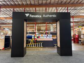 Custom Display Arch with Halo Lit Logo, RGB Programmable Lighting, Adjustable Shelves, and Product Displays -- View 2